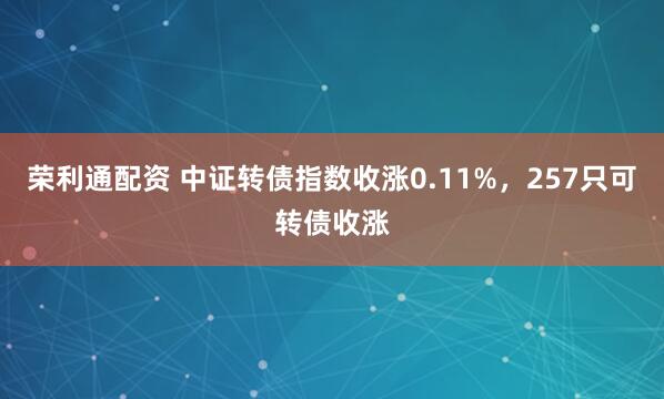 荣利通配资 中证转债指数收涨0.11%，257只可转债收涨